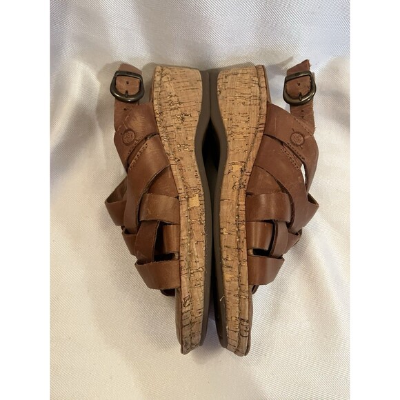 Born Cork Platform Laila Brown Leather Woven Wedge Comfort Sandals Women 7 NEW - Picture 8 of 11